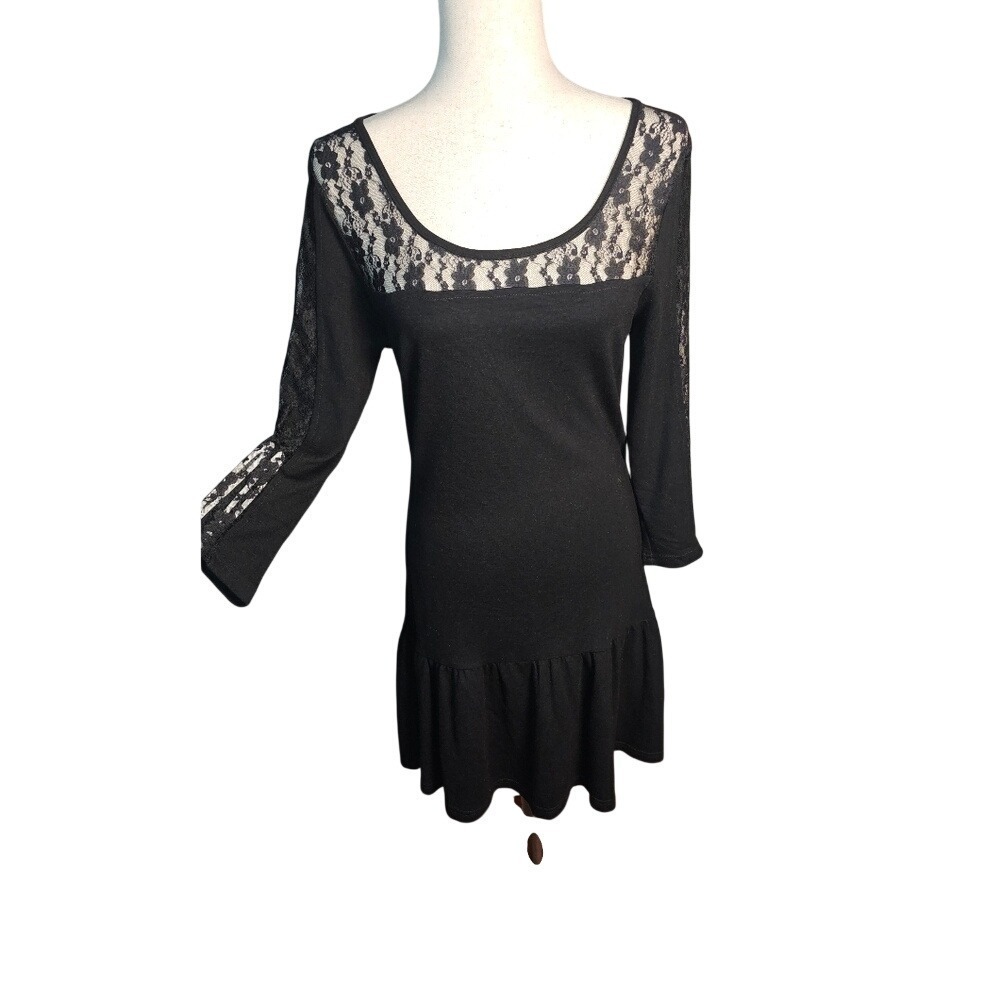 Venus Black Lace Mini Dress Bodycon  Size 40 Med Little Black Dress